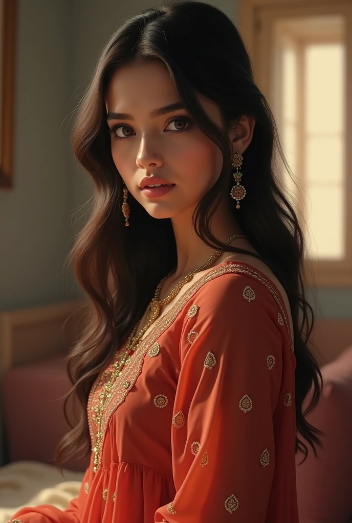 Beutiful girl Indian dress salwar kameez at home