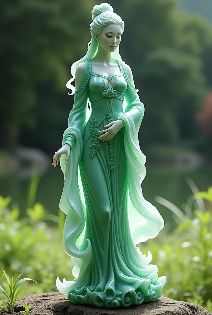 best quality, very good, 16K, ridiculous, Extremely detailed, Gorgeous woman,Made of translucent jadeite, Background grassland((A masterpiece full of fantasy elements))), ((best quality)), ((Intricate details))(8k),sexy body,traditional girl arts,Queen girls,full body,erotic arts,Amazing deign),ice sculpture arts