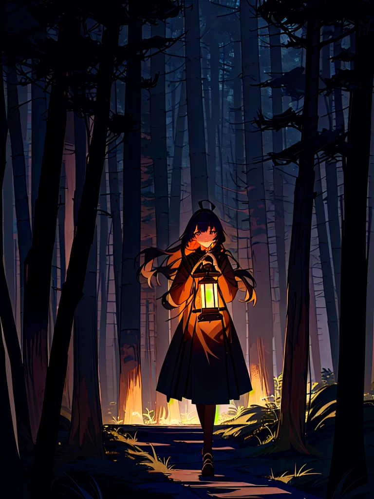 a woman in a dark forest holding a lantern in her hand, girl under lantern, holding a lantern, girl walking in dark forest, anime art wallpaper 8 k, 4k anime wallpaper, in a forest at night, anime art wallpaper 4k, anime art wallpaper 4k, anime lush john 8k woods, artwork in the style of guweiz, dark illustration