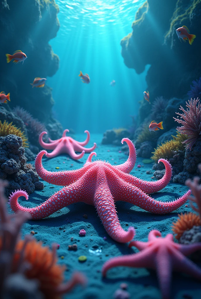 Sea stars with legs spread 
