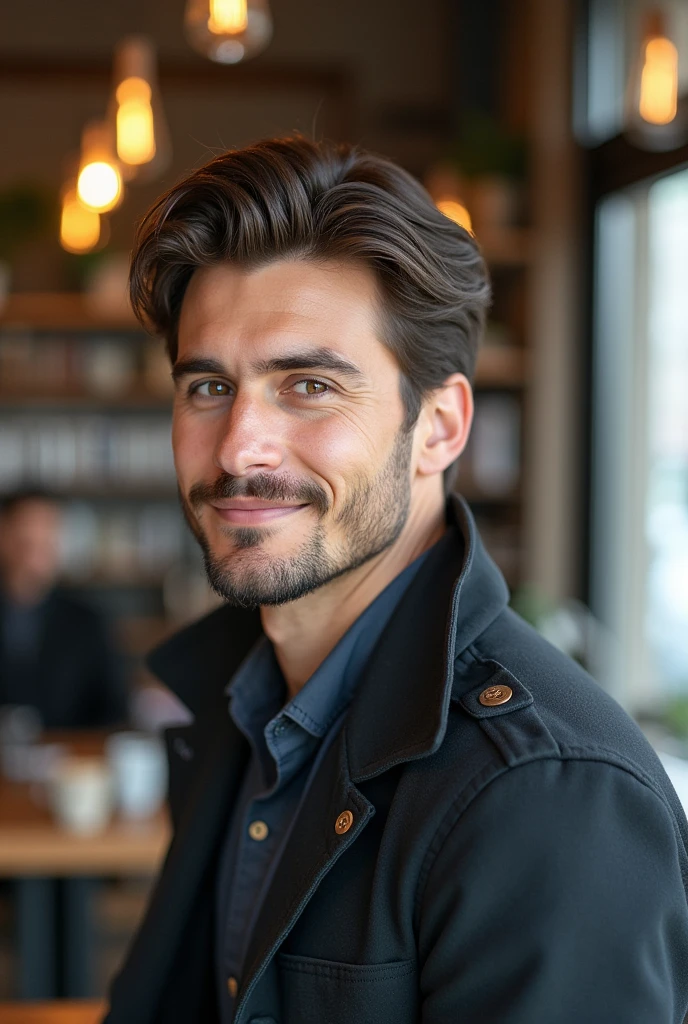 Male hairstyle with center part Simple Outfit profile Cafe A photo taken by accident