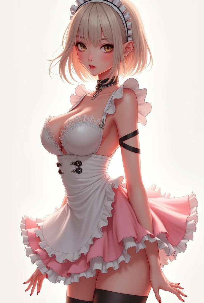 Cute boyish masochistic shemale, about 25 years old and tall, wearing a maid outfit
