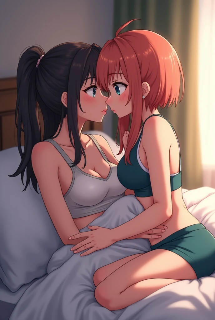 2girls, rias gremory, akeno, nude, laying on bed, fingering pussy,beautiful detailed eyes, beautiful detailed lips, extremely detailed eyes and face, long eyelashes, horny, sexy, perfect body, horny face, akeno laying close to her and fingering rias pussy, (best quality,4k,8k,highres,masterpiece:1.2),ultra-detailed,HDR,UHD,studio lighting,ultra-fine painting,sharp focus,physically-based rendering,extreme detail description,professional,vivid colors,bokeh,fantasy,erotic,sensual,intimate,soft lighting, fullbody, bedroom, large breasts , multiple characters , 2female, 2 characters ,both lying on bed ,nipples, akeno lying closer to camera, rias laying on pillow, akeno face close to camera,rias legs close to camera,rias lying on back, akeno lying on stomach 