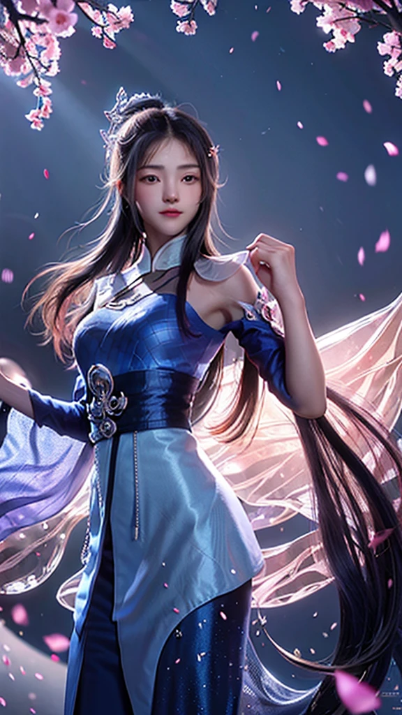 best quality,masterpiece,Ultra-high resolution,(truthfully:1：0),fall,Handsome and dashing Chinese boy,Long hair single ponytail,Wearing fairy clothes,在fall下岸邊,Wudong Tai Chi,