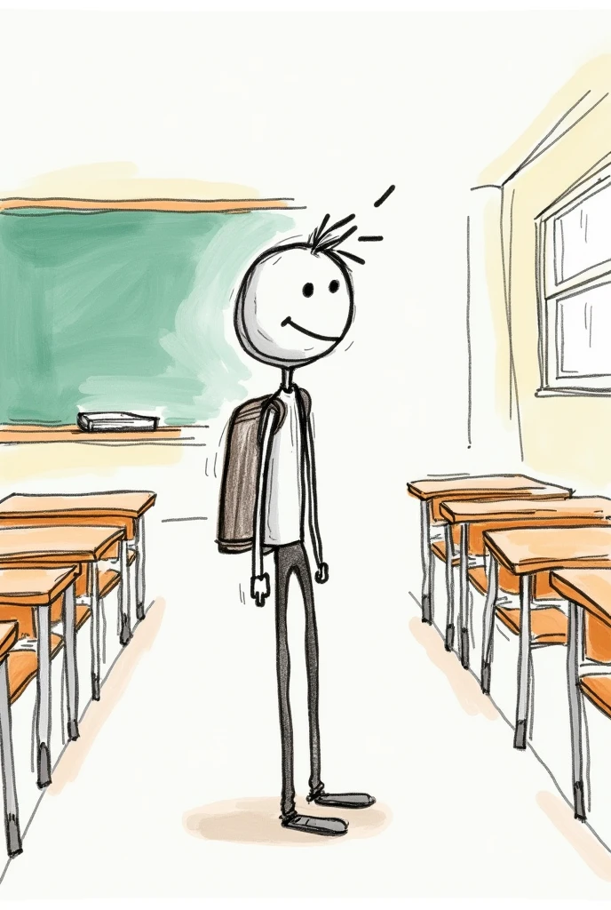 a drawing of a persons (human sticks) first day of class