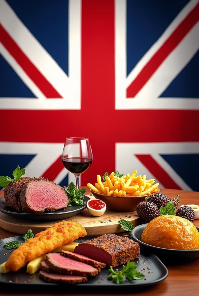 Picture of British food with the flag of England and the name of the restaurant Coppa Club.