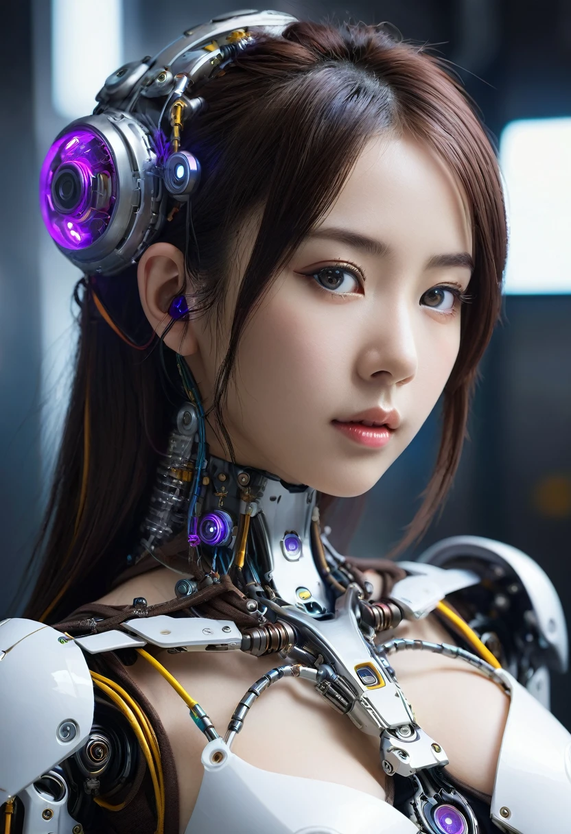 Highest quality、masterpiece、Ultra-high resolution、(Photorealistic:1.4)、((Beautiful girl:1.6)), 全身cyborg少女1人、16 years old、not human、((Skin part is only the face)), Glowing Eyes、((分割されたMetal製の胸部プロテクターが多数)), Metalロボット、((The whole body is a combat robot))、((Body parts are robot parts:1.8))、((The internal workings of the chest are exposed)), ((Mechanical chest armor with LED indicators and meters)), Robotic arms and legs、((露出したMetal骨格 of the abdomen))、頸部のMetal骨格、Repairing、Destroyed corpses、Metal Mechanical Bra、Full body metal skin、Metal Bodysuit、全身を覆うMetalの鱗、Metal製のボディ、全身Metal、Beautiful girl、Prosthetic arm、Prosthetic limbs、全身cyborg、露出したMetal骨格、Asian Beauty、cyber punk、steampunk、The interior of a futuristic spaceship、Research Room、Complex 3d rendering beautiful porcelain profile ultra detailedd female type android face、Dark brown hair、Glowing Skin、((Ultra-Realistic Details))、Portrait、Global Illumination、Shadow、Octane Rendering、Metal、複雑な装飾のdetailed、日本のdetailed、非常に複雑なdetailed、Realistic Light、CGSoation Trend、Purple eyes、Shining Eyes、To the camera、ネオンのdetailed、Mechanical Limbs、Blood vessels connected to tubes、Mechanical vertebrae attached to the back、Cervical vertebrae mechanically attached to the neck、Sit on、Wires and cables connected to the head、Gundam、Small LED Lamp、masterpiece、 Metalロボット、Metal製のボディ、全身Metal、Prosthetic arm、Prosthetic limbs、全身cyborg、露出したMetal骨格、Asian Beauty、cyber punk、steampunk、Future City、Research Room、Complex 3d rendering beautiful porcelain profile super detailedd female android face、cyborg、Robot parts、150mm、Beautiful studio soft light、Rim Light、Vivid details、豪華なcyber punk、Ren Hao、Surreal、Anatomical、Facial muscles、Cables and Wires、Microchip、elegant、Beautiful background、Octane Rendering、HR Giger Style、8k、Highest quality、masterpiece、Awareness-raising、Very delicate and beautiful、 非常にdetailedなCG、Unity、wallpaper、(Realistic、Photorealistic:1.37)、Amazing、detailed、masterpiece、Highest quality、Official Art、Highly detailedd CG Unity 8k wallpaper、Absurd、Unbelievably absurd、、、Silver Beads、Whole Body Ezbian、Sit on, ((((Big Breasts)))), ((((nsfw)))), ((((full body)))),