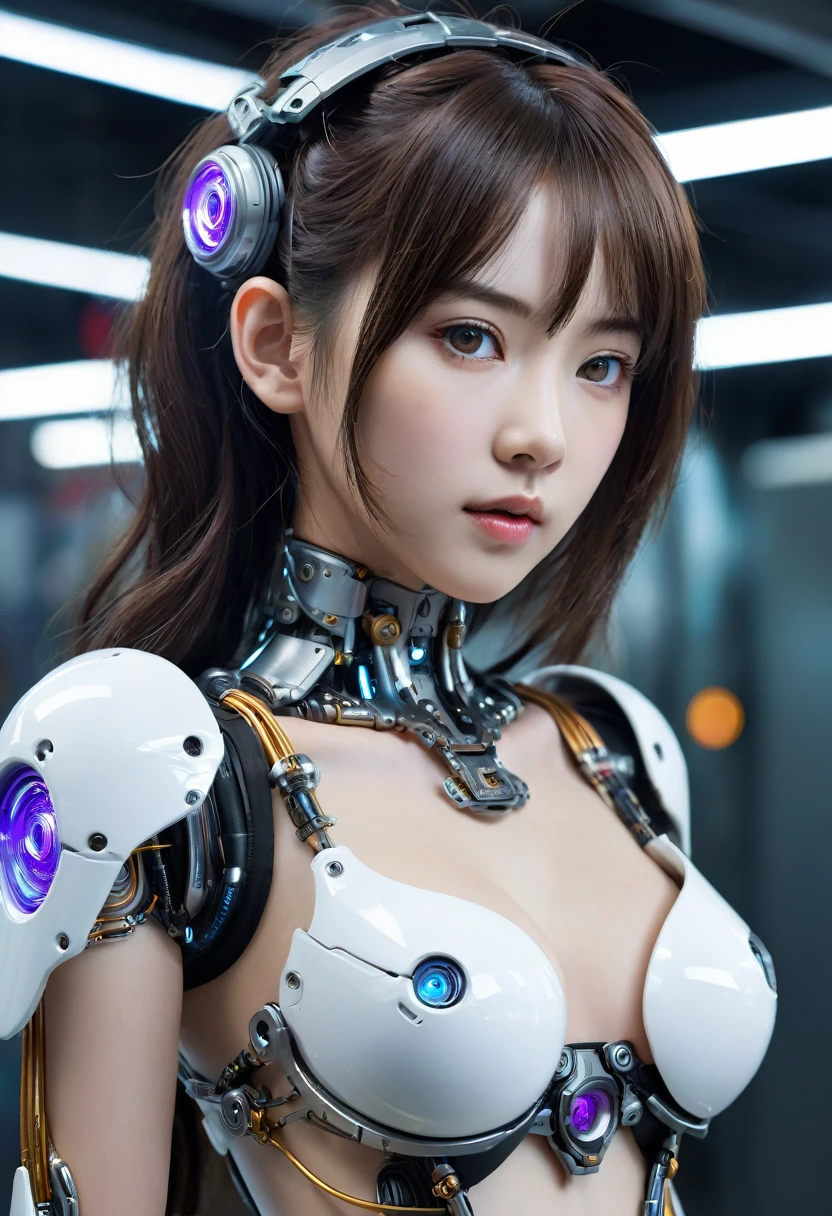 Highest quality、masterpiece、Ultra-high resolution、(Photorealistic:1.4)、((Beautiful girl:1.6)), 全身cyborg少女1人、************、not human、((Skin part is only the face)), Glowing Eyes、((分割されたMetal製の胸部プロテクターが多数)), Metalロボット、((The whole body is a combat robot))、((Body parts are robot parts:1.8))、((The internal workings of the chest are exposed)), ((Mechanical chest armor with LED indicators and meters)), Robotic arms and legs、((露出したMetal骨格 of the abdomen))、頸部のMetal骨格、Repairing、Destroyed corpses、Metal Mechanical Bra、Full body metal skin、Metal Bodysuit、全身を覆うMetalの鱗、Metal製のボディ、全身Metal、Beautiful girl、Prosthetic arm、Prosthetic limbs、全身cyborg、露出したMetal骨格、Asian Beauty、cyber punk、steampunk、The interior of a futuristic spaceship、Research Room、Complex 3d rendering beautiful porcelain profile ultra detailedd female type android face、Dark brown hair、Glowing Skin、((Ultra-Realistic Details))、Portrait、Global Illumination、Shadow、Octane Rendering、Metal、複雑な装飾のdetailed、日本のdetailed、非常に複雑なdetailed、Realistic Light、CGSoation Trend、Purple eyes、Shining Eyes、To the camera、ネオンのdetailed、Mechanical Limbs、Blood vessels connected to tubes、Mechanical vertebrae attached to the back、Cervical vertebrae mechanically attached to the neck、Sit on、Wires and cables connected to the head、Gundam、Small LED Lamp、masterpiece、 Metalロボット、Metal製のボディ、全身Metal、Prosthetic arm、Prosthetic limbs、全身cyborg、露出したMetal骨格、Asian Beauty、cyber punk、steampunk、Future City、Research Room、Complex 3d rendering beautiful porcelain profile super detailedd female android face、cyborg、Robot parts、150mm、Beautiful studio soft light、Rim Light、Vivid details、豪華なcyber punk、Ren Hao、Surreal、Anatomical、Facial muscles、Cables and Wires、Microchip、elegant、Beautiful background、Octane Rendering、HR Giger Style、8k、Highest quality、masterpiece、Awareness-raising、Very delicate and beautiful、 非常にdetailedなCG、Unity、wallpaper、(Realistic、Photorealistic:1.37)、Amazing、detailed、masterpiece、Highest quality、Official Art、Highly detailedd CG Unity 8k wallpaper、Absurd、Unbelievably absurd、、、Silver Beads、Whole Body Ezbian、Sit on, ((((Big Breasts)))), ((((nsfw)))), ((((full body)))),