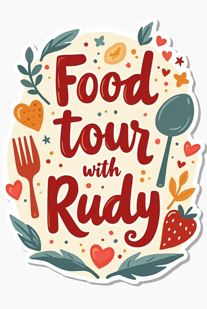 Can you create a sticker with text “Food tour with Ruby”
The size fit avatar on Tiktok
with cute style, pastel tone, with fork and spoon, and some cute doodle around?