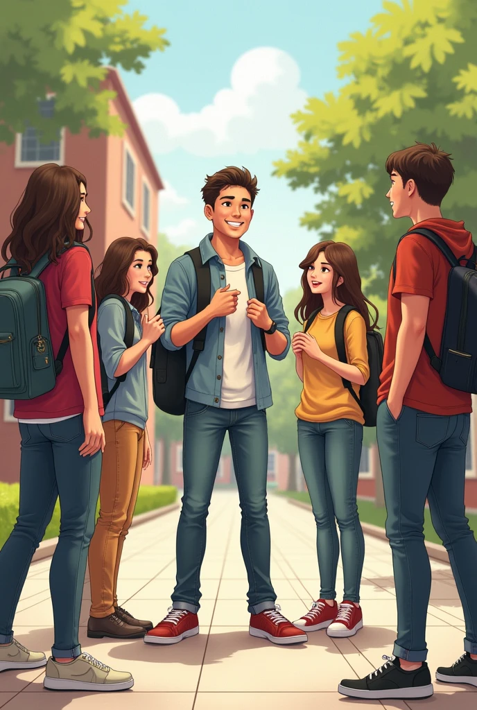 he met his classmates and tried to talk with them (use the drawing before this)