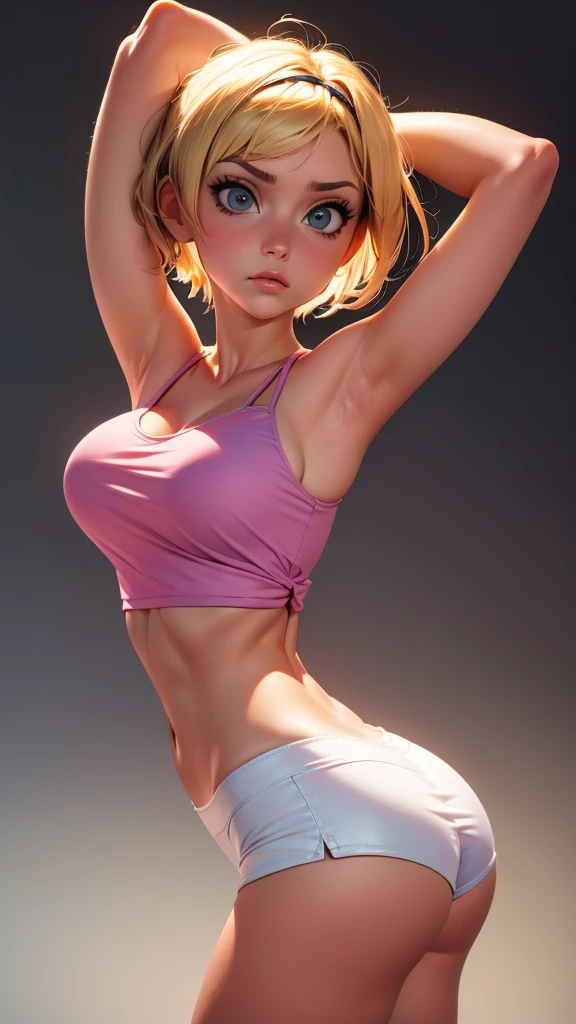 (masterpiece, realistic, best quality, perfect face, (beautiful and aesthetic:1.4), highest detailed face), ((bimbo, (dark tanned skin:1.4), (sexy fitness milf:1.2), long blonde hair in a ponytail, long detailed eyelashes, blushing, full pouting pink lips, curvy body type, full hips, fake breasts, accentuated super huge enormously gigantic , cleavage showing, (athletic sports bra and leggings, arching her back in a sexy seductive slutty pose:1.3)), looking at the viewer, close up pov camera view, sexy seductive slutty facial expression, fitness gym background, (full shot), (solo:1.4), (elegant, intricate, digital photography, high quality, CG, 4k, extremely detailed, sharp, HDR),