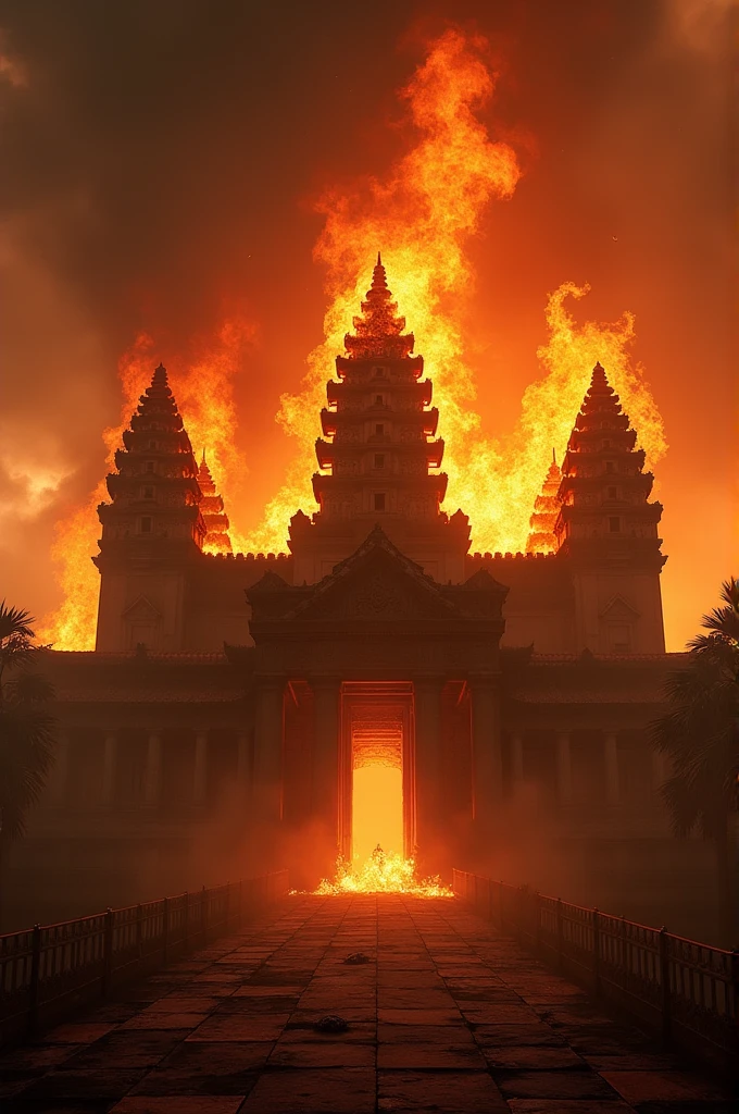 ប្រសាទអង្គរវត្តត្រូវភ្លើងឆេះយ៉ាងសន្ធោរសន្ធៅ