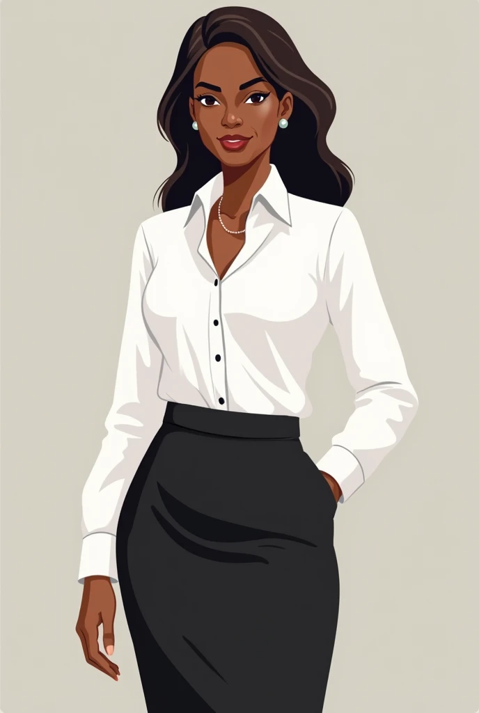 Clipart of dark woman's corporate dressing. White shirt and decent black skirt