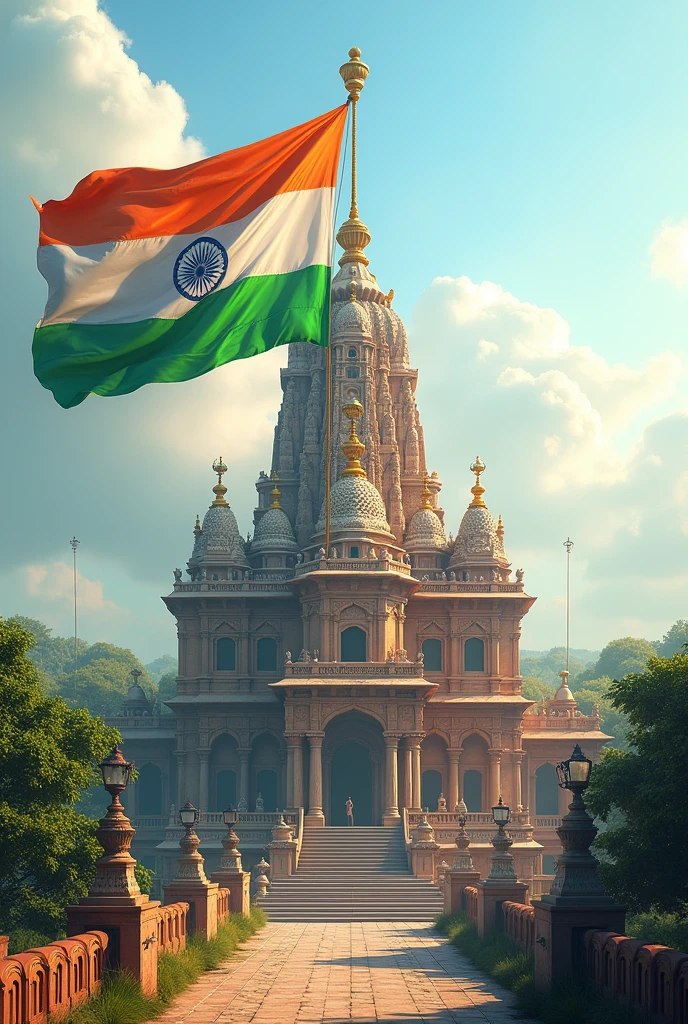 Ayodhya temple and indian flag blind