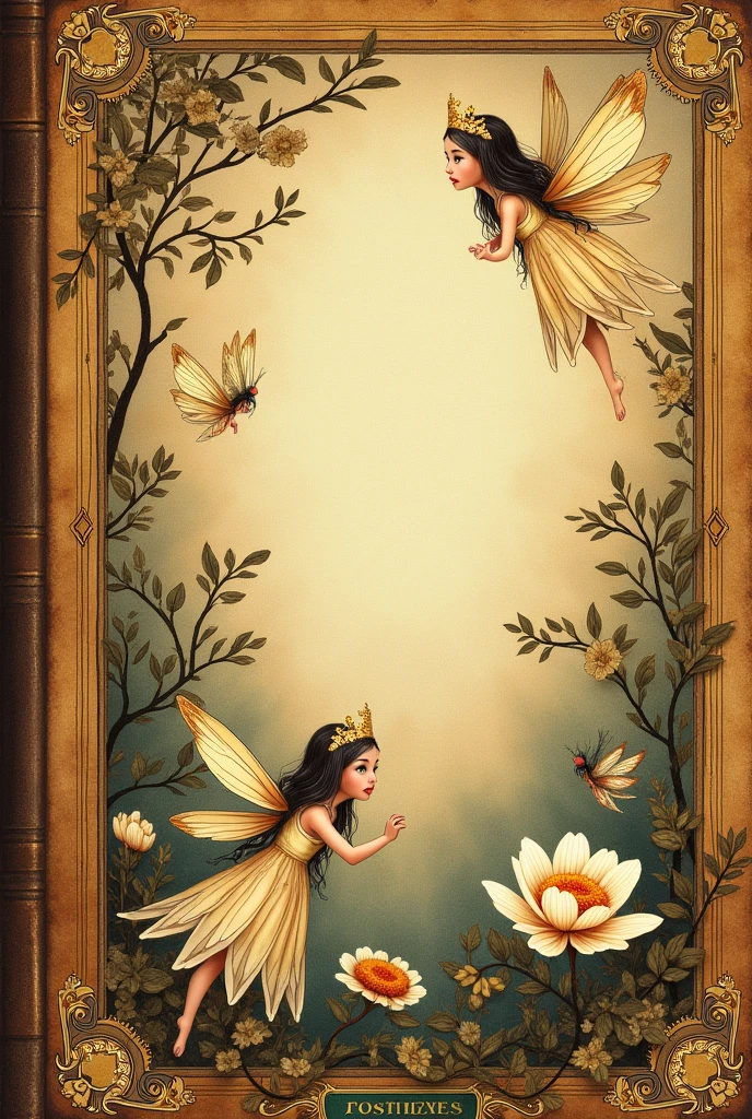 A gold and brown old chemistry book cover with texture fairy tale design
