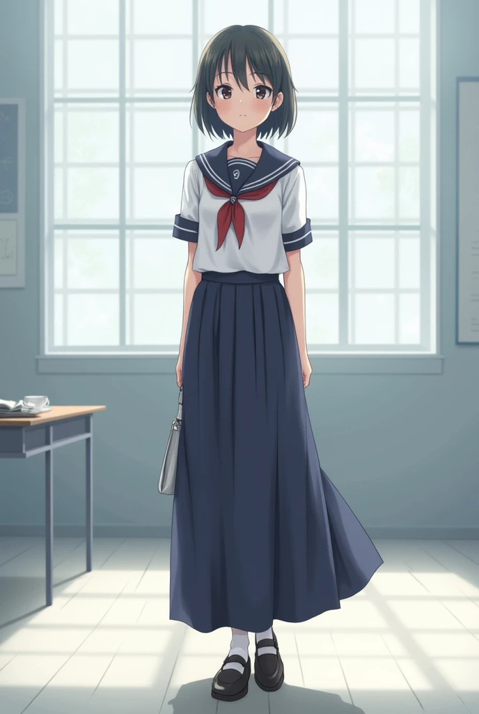 The skirt is long and the uniform isn't so tight.