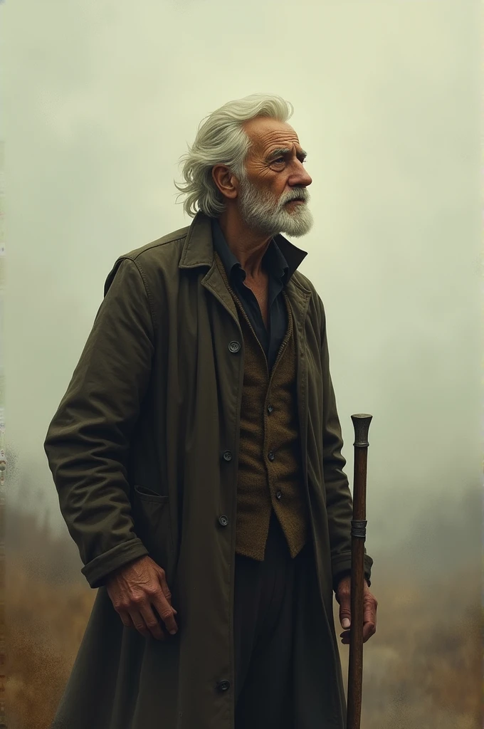 Old man looking into the distance with nostalgia