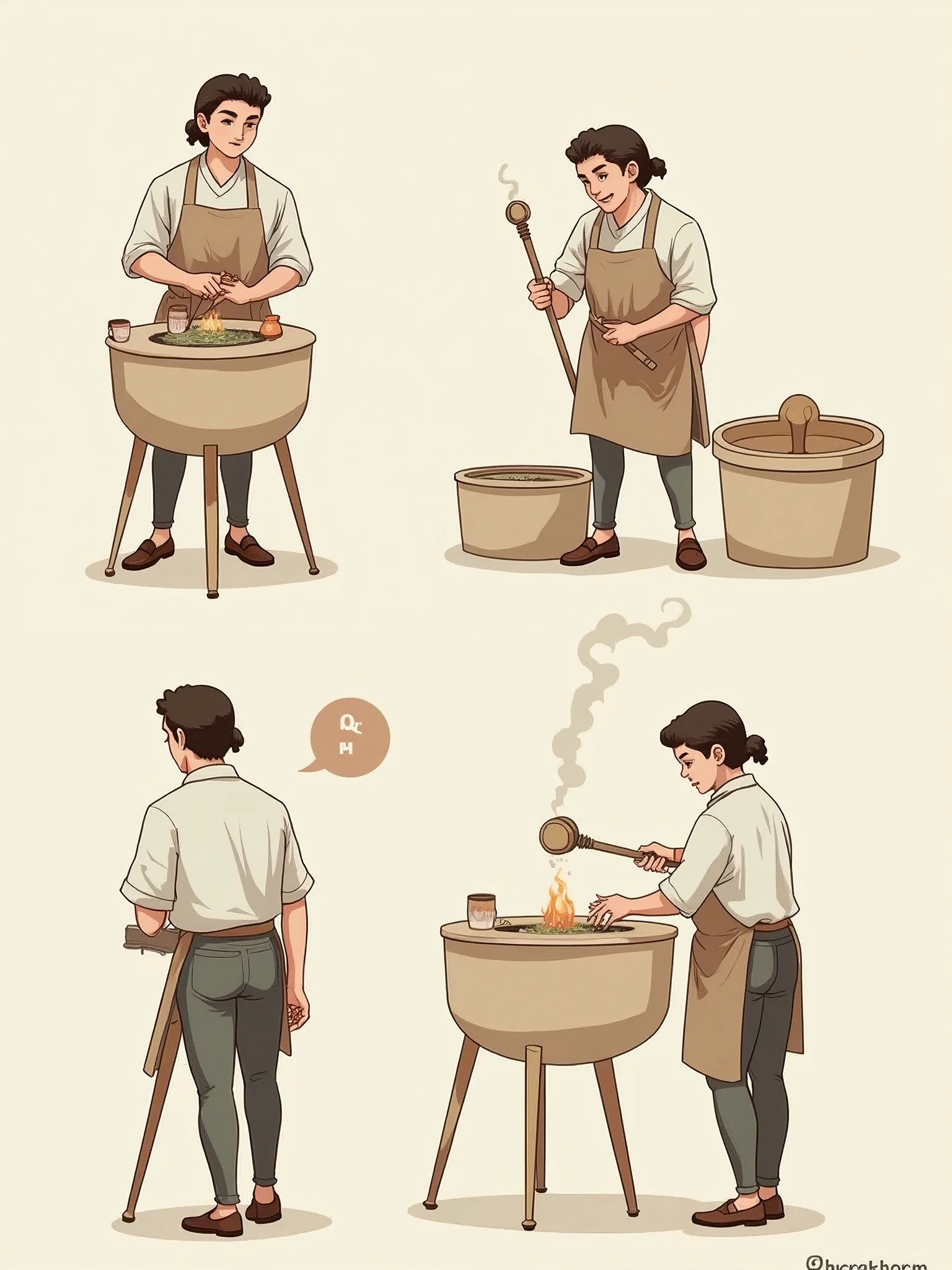 A kiln worker,Q version image,Simple background,Front view,Side View,Back view