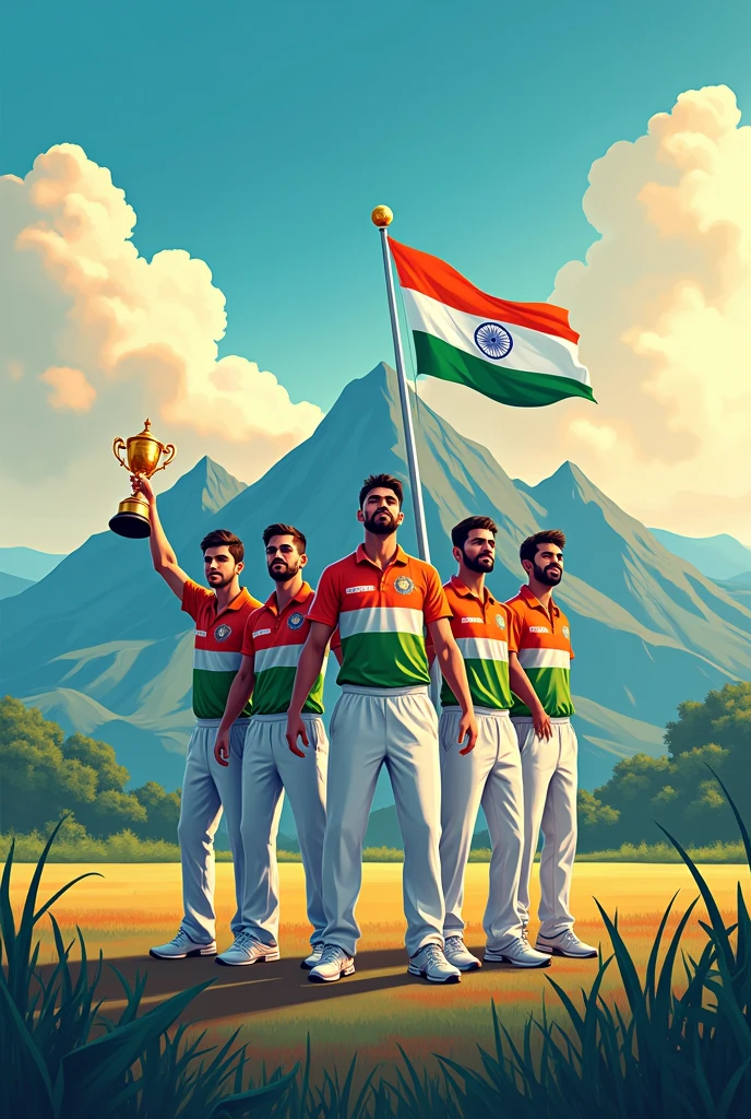 Drawing for India independence day with mountain, Ashok chakra, Olympic, T20 worldcup wining IND team, tricolour Indian flag, cloud, gross and animation