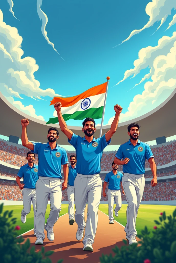 Drawing for India independence day with stadium, Ashok chakra, Olympic, T20 worldcup wining IND team, tricolour Indian flag, cloud, gross and animation