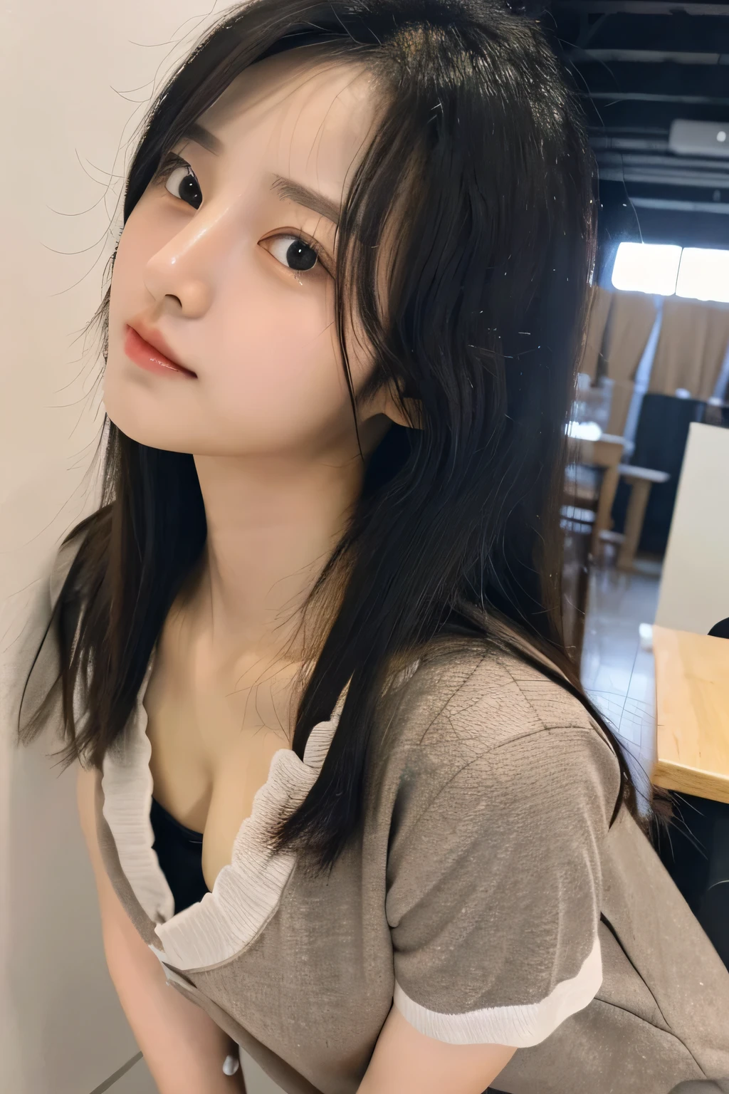 student girl korean cute face model studio photo double background her home and full body detail ((Best quality, 8k, Masterpiece :1.3)), adorable, full body, ulzzang 1 girl, youthful, delightful cute face, random hair, black hair, detailed hair, random boyish outfit, aesthetic selfie, ultra-detailed face, perfect face, extremely perfection, detailed eyes, double eyelid, big doe-eyed, black eyes, straight nose, detailed nose, long eyelashes, detailed eyelashes, v-shape face, ullzang selfie, random pose, aesthetic pose, (random aesthetic background), iphone camera selfie