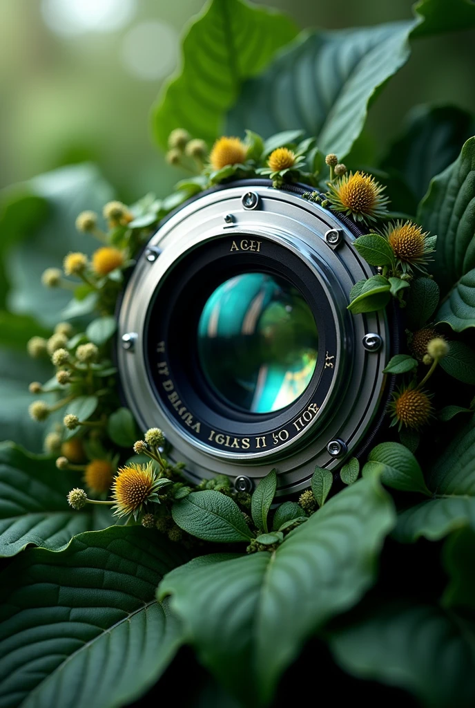 A combination of camera aperture and beautiful plant logo