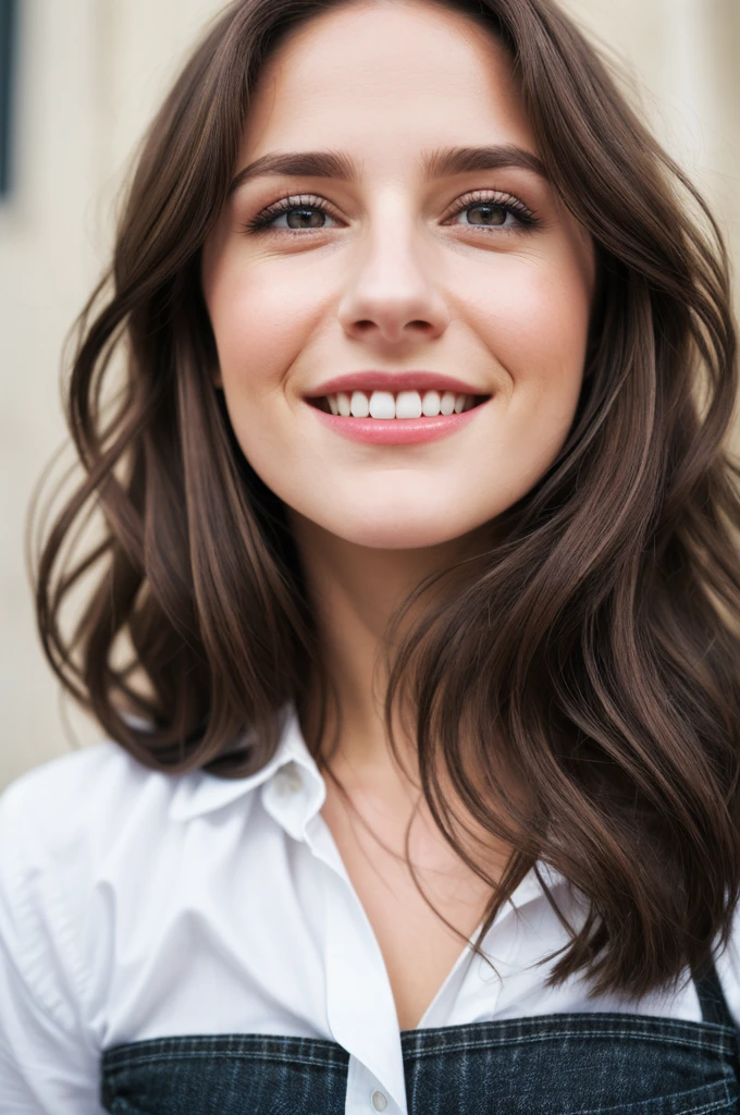 1 woman, (realist:1), Brown hair, by the wide, black eyes, happy, whole body,