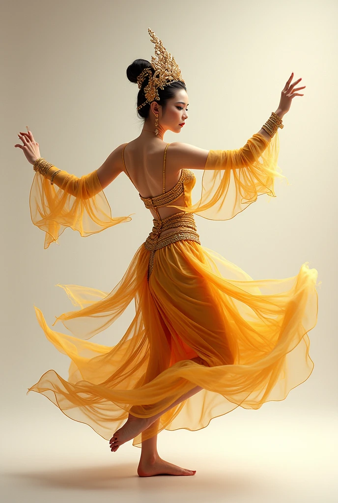 នារីរបាំខ្មែរកំពុងរាំយ៉ាងស្អាត មានក្បាលនាគនៅលើក្បាលនាងផង នាងស្លៀកសំលៀកបំពាក់ព៌ណមាស
