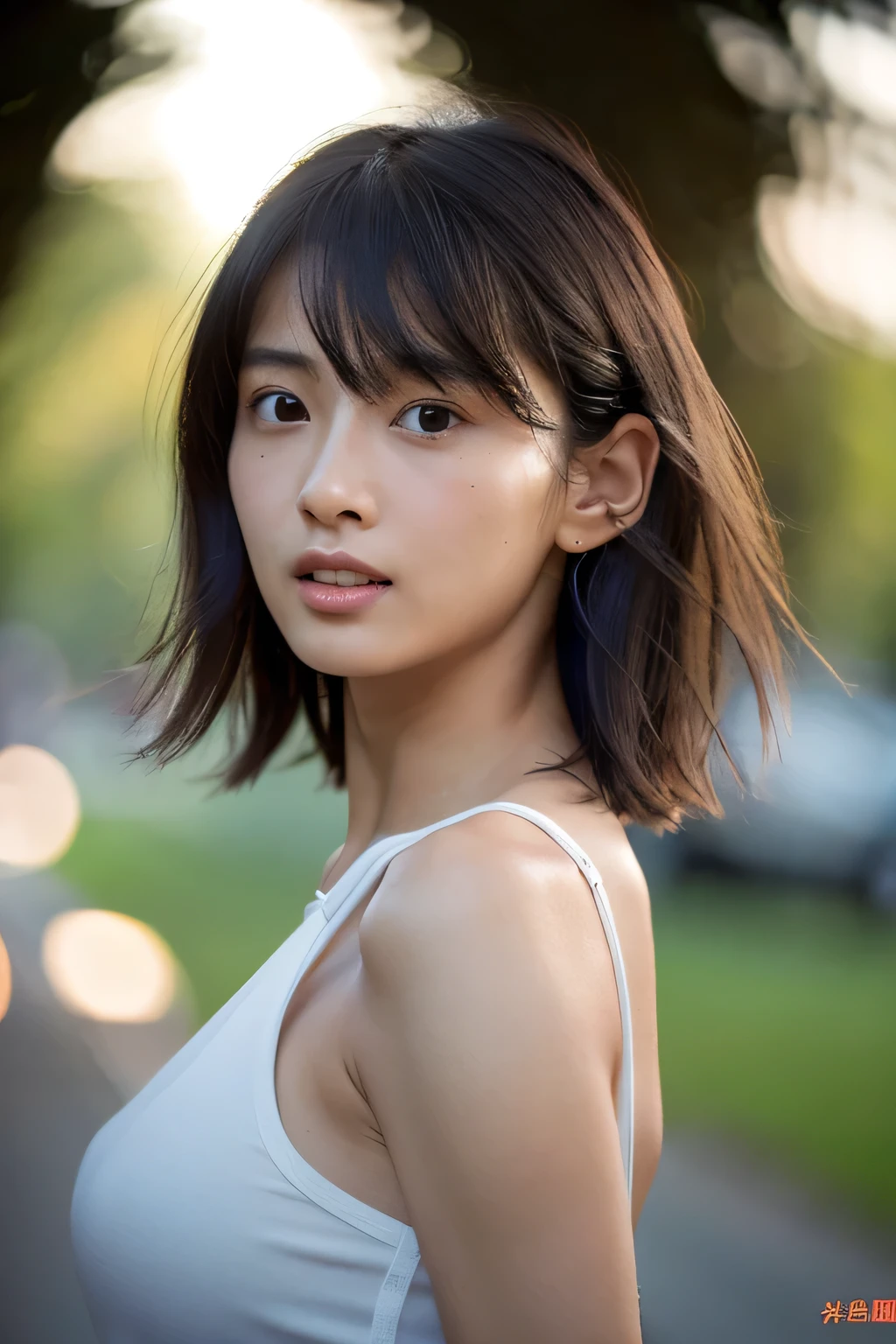 (Hyper Reality: 1.35), (Realistic: 1.4), A beautiful Japanese woman, (No makeup), masterpiece, 最high quality, high quality, Very good, Puberty, (Pear-shaped body:1.2), (Well-trained slim body:1.2),athlete, muscular, slim body, breasts apart, (最high quality)),((Very delicate and beautiful)), Familiar, ((Very delicate and beautiful)), (((Shallow depth of field))), dark brown hair, blowing boyish bob hair,  messy hair, wolf cut, big hair, Hair swaying in the wind, Slim body type,  (((small ))), Looks like a salon model, Cool face, Neutral  features,(:1.3) ,(slut:1.2),(vulgarity:1.3),(:1.1),(steam:1.1),(Wet:0.8),(trembling:0.8),(tears:0.7) ,(drooling:0.6),(sweat:0.8),open mouth,  Focus on the woman's eyes, {Particles of light}, Detailed Background, Soft lighting, (dramatic), sunset, very beautiful sunset,  Realistic, (blurred background), (((11 years old))), (Strong winds), ((Movement)), ((emotion)), ((colorful)), ((Baby Face)), Wither, sea background, whole body, full body, , Sports , hot pants, 