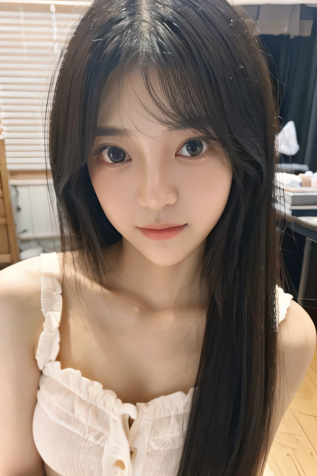 student girl korean cute　face　model studio photo double　background her home and full body detail ((Best quality, 8k, Masterpiece :1.3)), adorable, full body, ulzzang 1 girl, youthful, delightful cute face, random hair, black hair, detailed hair, random boyish outfit, aesthetic selfie, ultra-detailed face, perfect face, extremely perfection, detailed eyes, double eyelid, big doe-eyed, black eyes, straight nose, detailed nose, long eyelashes, detailed eyelashes, v-shape face, ullzang selfie, random pose, aesthetic pose, (random aesthetic background), iphone camera selfie