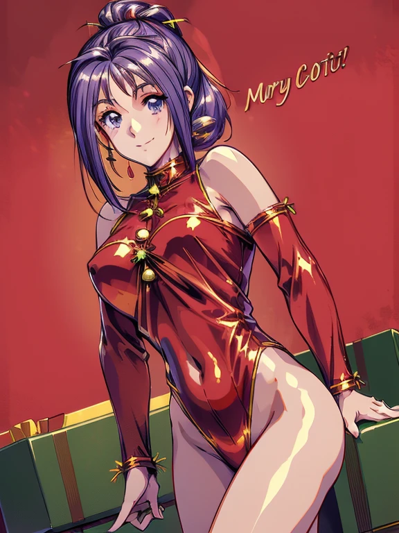 ((masterpiece)),((Ayako Katagiri)),((Katagiri Ayako)),((Mischievous Smile)),Anatomically perfect fingers,(((Christmas))),(((Santa Claus Costume))),winter,Separate costumes,Exposed navel,sexy,Exposed shoulders