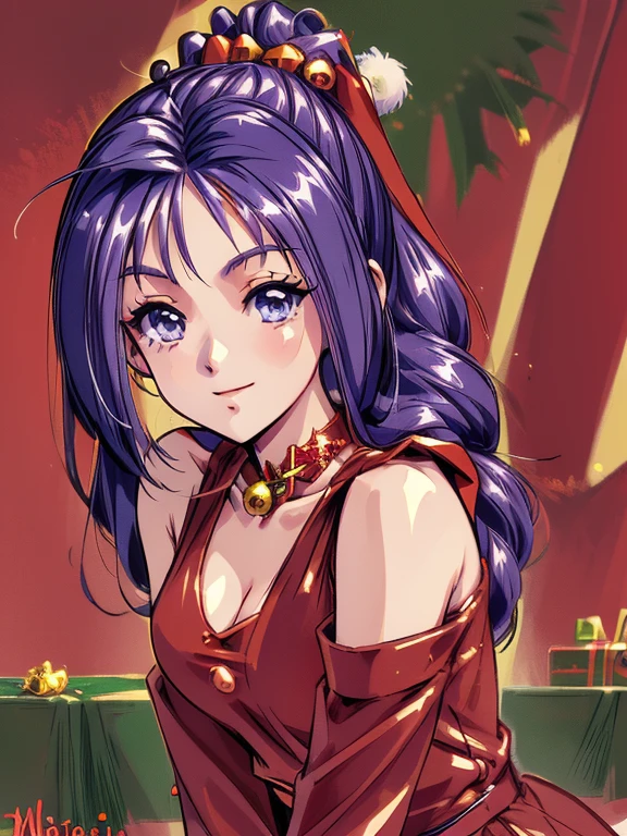 ((masterpiece)),((Ayako Katagiri)),((Katagiri Ayako)),((Mischievous Smile)),Anatomically perfect fingers,(((Christmas))),(((Santa Claus Costume))),winter,Separate costumes,Exposed navel,sexy,Exposed shoulders