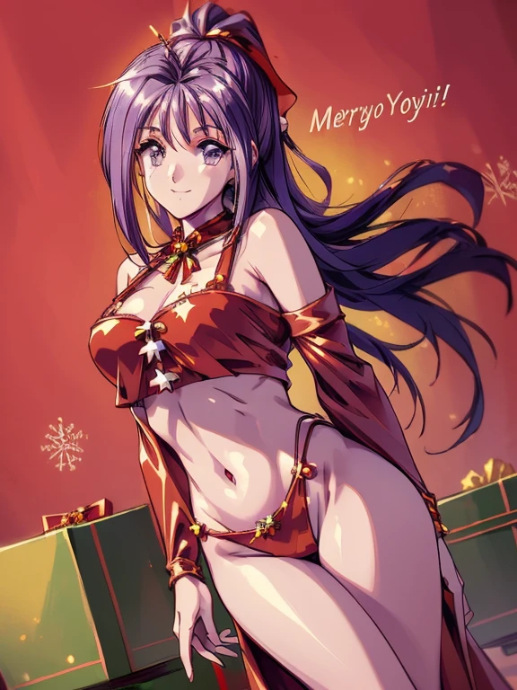 ((masterpiece)),((Ayako Katagiri)),((Katagiri Ayako)),((Mischievous Smile)),Anatomically perfect fingers,(((Christmas))),(((Santa Claus Costume))),winter,Separate costumes,Exposed navel,sexy,Exposed shoulders