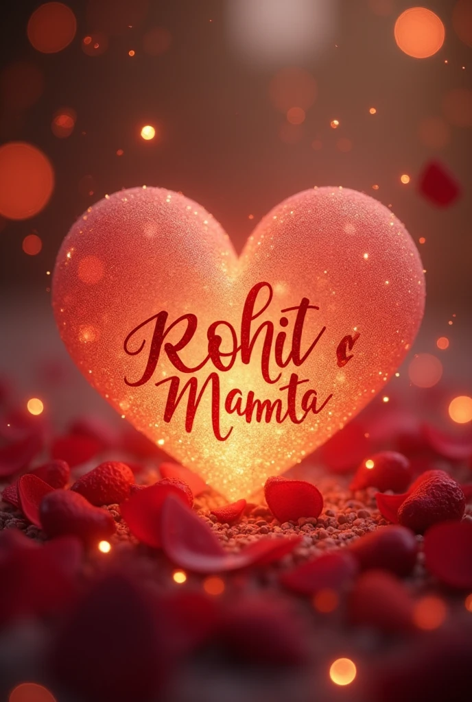 "Rohit" and "mamta" in heart name art lighting 4k