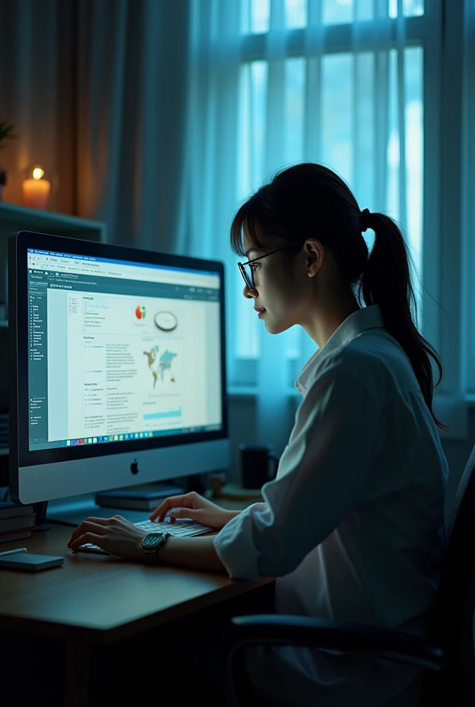 In the morning, a Chinese researcher sat at a computer looking for literature