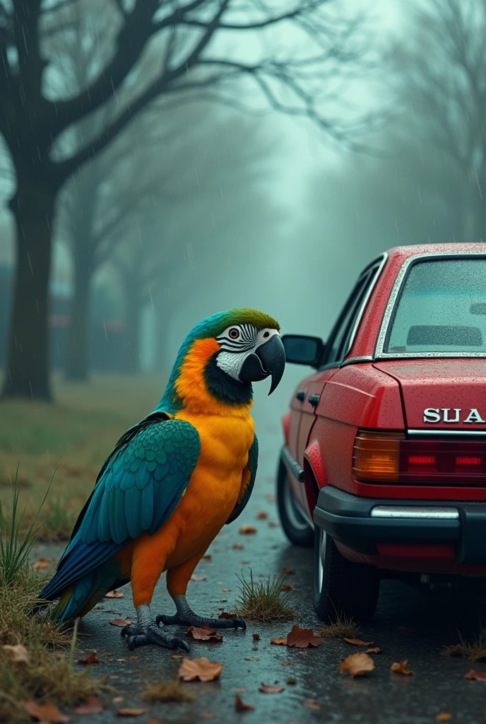 "Sunny, the vibrant parrot, lived in a cozy nest with her owner, Emma. One day, a fierce storm rolled in, and Emma was nowhere to be found. Sunny flew out into the wind, squawking Emma's name. She spotted Emma's car, crashed and upside down. Sunny flew down, using her beak to pry open the door. Emma was shaken but alive. Sunny snuggled close, keeping her warm until help arrived. From then on, their bond was unbreakable."