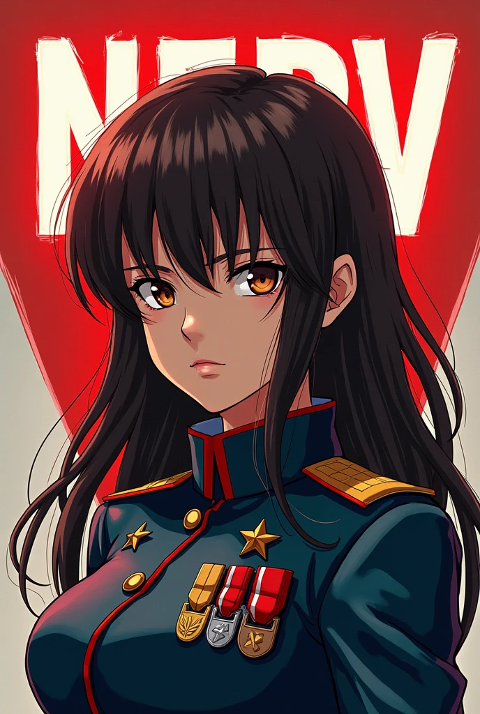 Patriotic, Misato Katsuragi, Evangelion, NERV logo, Portrait