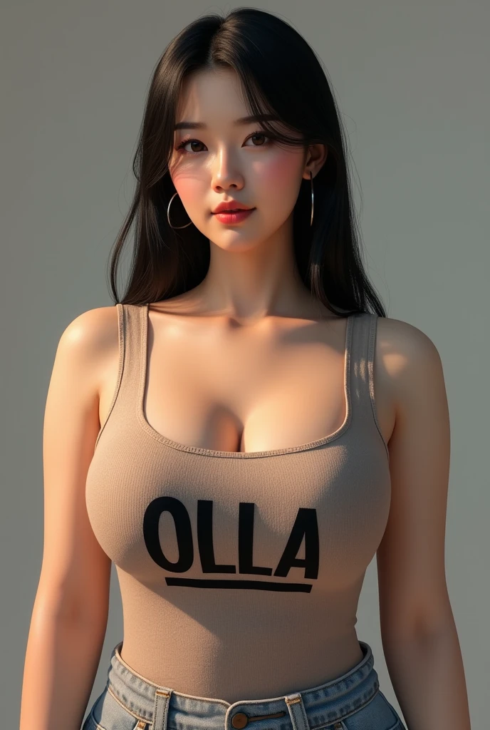 (Photo realism 1:1) thicc korean sando with big boobs whole body  with tattoo text"OLLA"