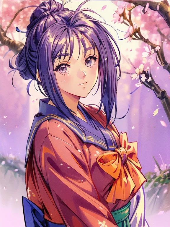 ((masterpiece)),((Ayako Katagiri)),((Katagiri Ayako)),((Mischievous Smile)),Anatomically perfect fingers,(((Cherry blossom trees))),(((Taishō Hakama)))