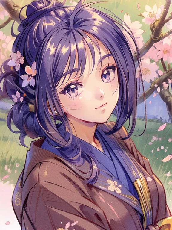 ((masterpiece)),((Ayako Katagiri)),((Katagiri Ayako)),((Mischievous Smile)),Anatomically perfect fingers,(((Cherry blossom trees))),(((Taishō Hakama)))