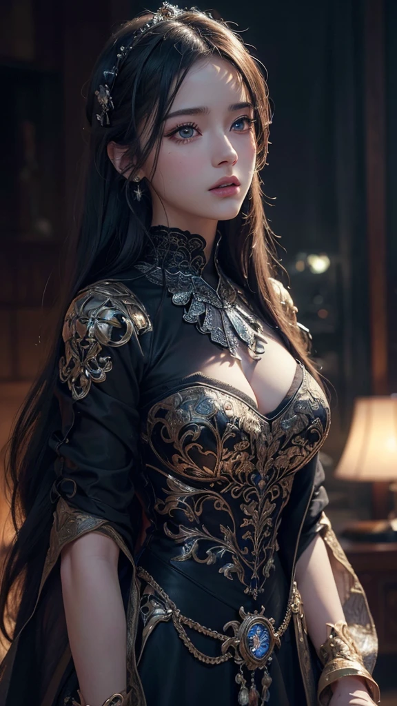 beautiful detailed eyes, beautiful detailed lips, extremely detailed eyes and face, long eyelashes, 1 girl, anime style, detailed facial features, detailed clothing, intricate details, dark fantasy, dark magic, evil eye, dramatic lighting, cinematic composition, digital art, (best quality,4k,8k,highres,masterpiece:1.2),ultra-detailed,(realistic,photorealistic,photo-realistic:1.37),HDR,UHD,studio lighting,ultra-fine painting,sharp focus,physically-based rendering,extreme detail description,professional,vivid colors,bokeh