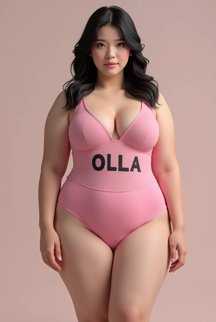 (Photo realism 1:1) thicc korean pink sando with big boobs whole body with tattoo text"OLLA"