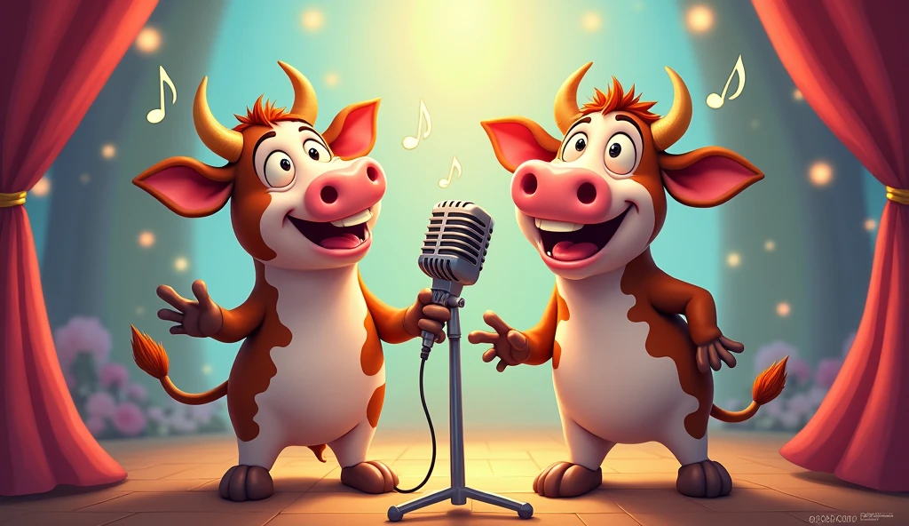 Funny 2 Cow singing a mic