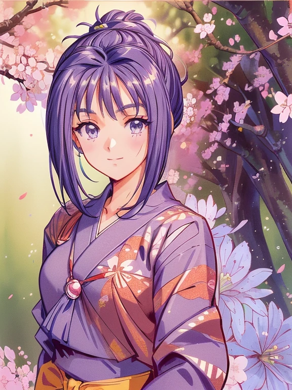 ((masterpiece)),((Ayako Katagiri)),((Katagiri Ayako)),((Mischievous Smile)),Anatomically perfect fingers,(((Cherry blossom trees))),(((Taishō Hakama)))