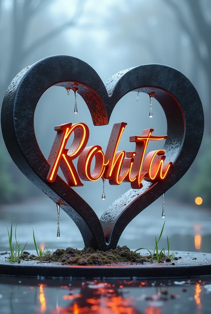 Two name "Rohit" "Mamta" disign steel perfect position in heart name art lighting water drop hd