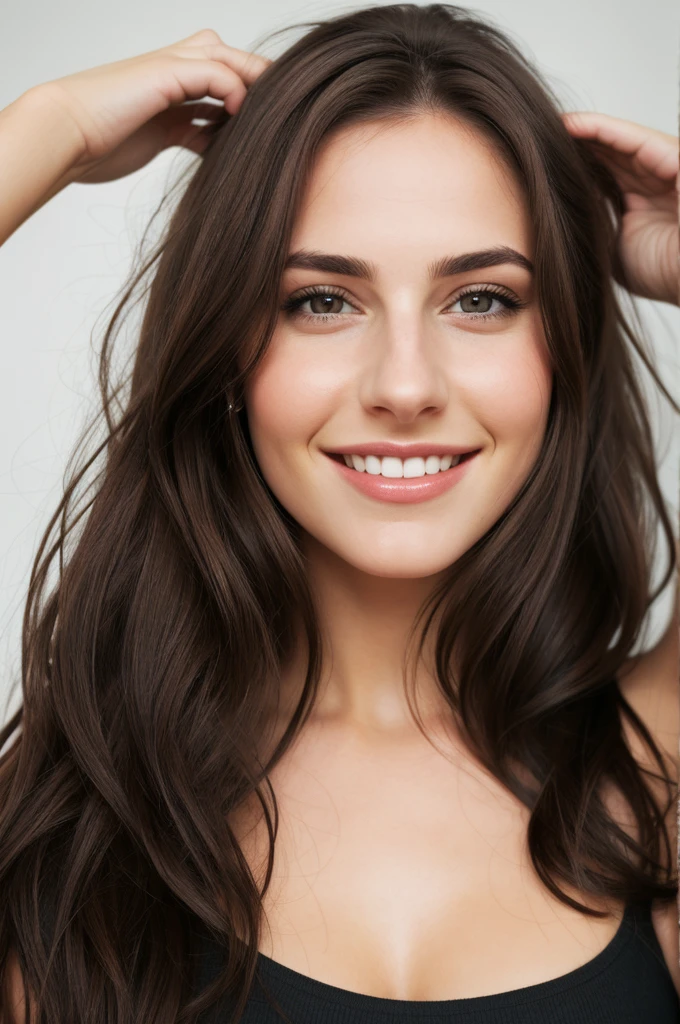 1 woman, (realist:1), Brown hair, by the wide, black eyes, happy, sexy pose