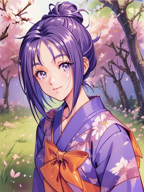 ((masterpiece)),((Ayako Katagiri)),((Katagiri Ayako)),((Mischievous Smile)),Anatomically perfect fingers,(((Cherry blossom trees))),(((Taishō Hakama)))
