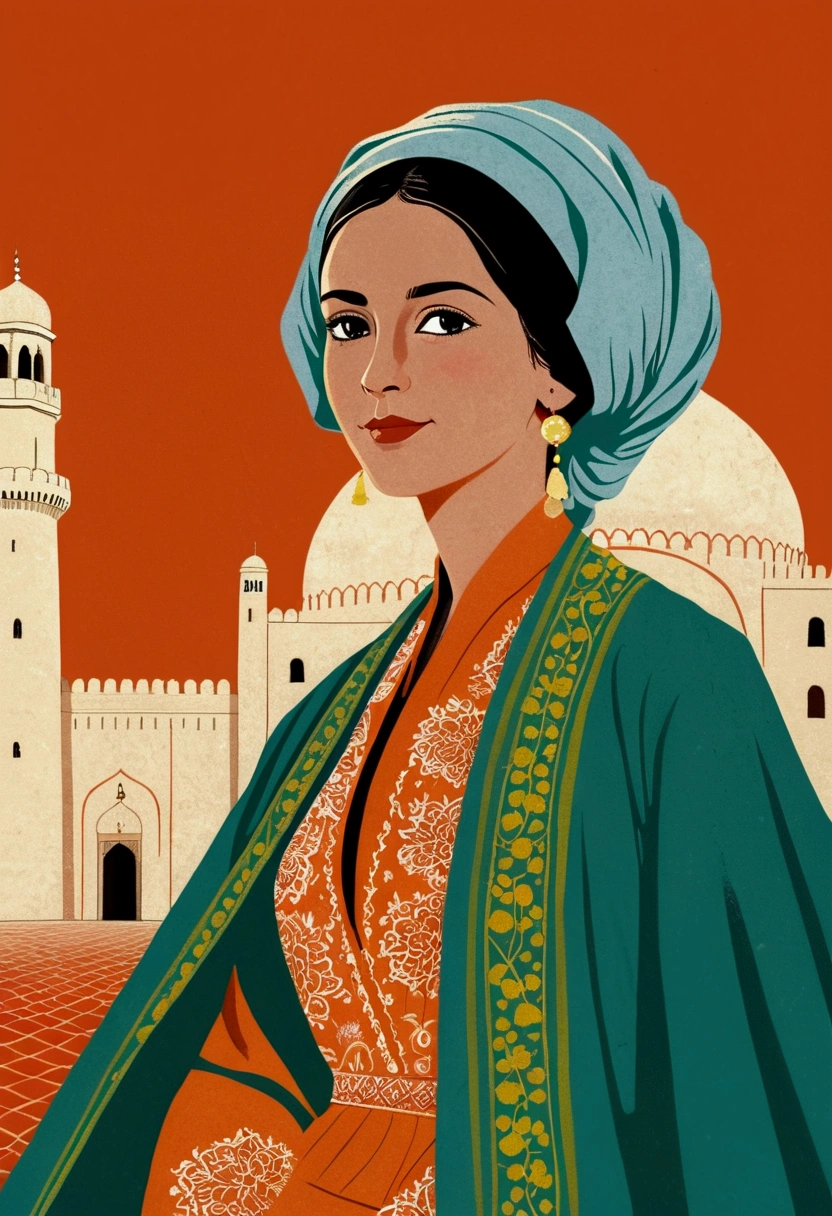 arafed image of a 在oman in a dress and jacket, Screenprint inspired by Georges de la Tour,