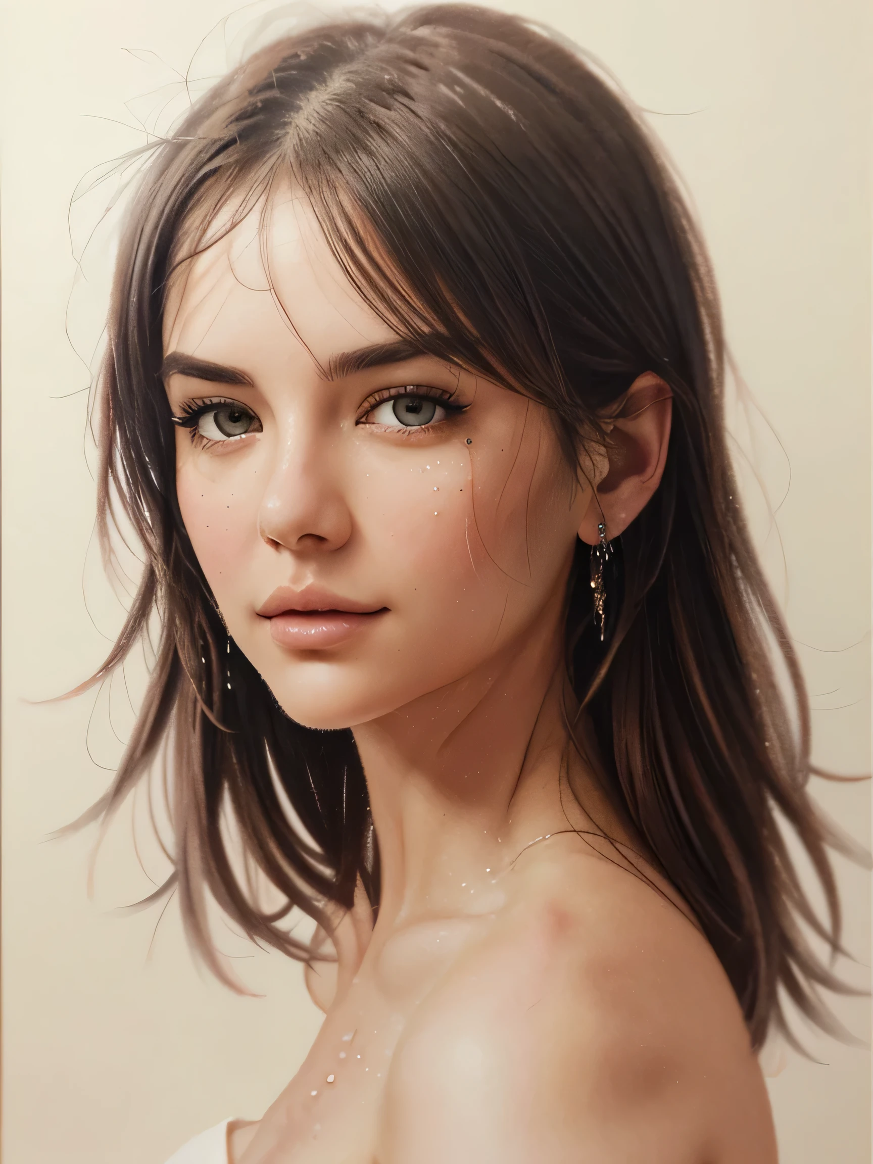 Professional portrait photo of chrstnhrprgff,, light natural tones , pencil drawing , watercolor drawing, portrait of a woman, detailed eyes, beautiful , highly detailed, soft color tones, soft lighting, detailed lines, sharp, realistic, brush strokes, light hints of paint drips