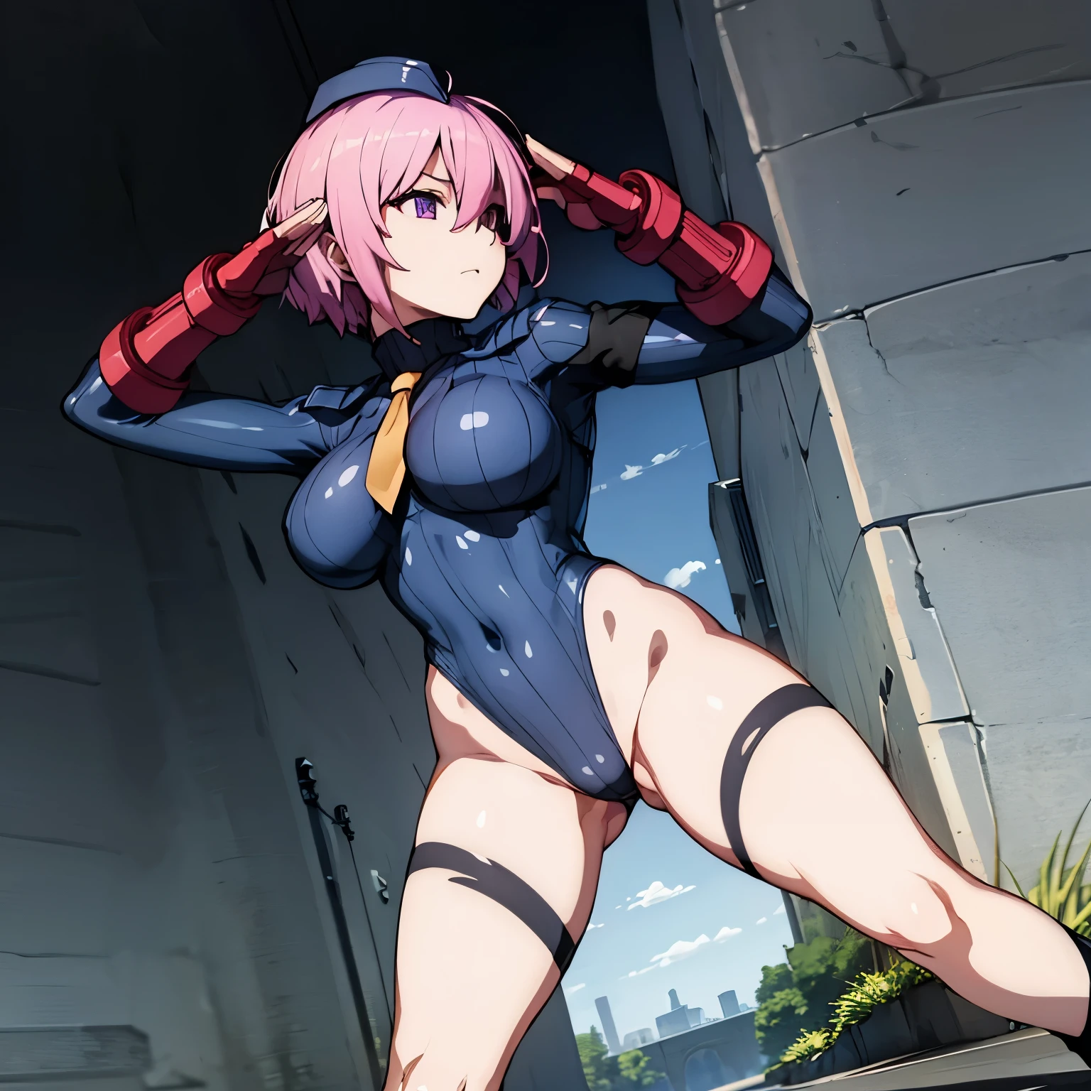 hair over one eye, block the eye with pink hairs, block the eye